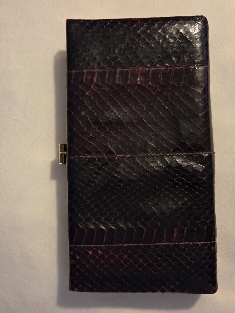 Shirl Miller Ltd Dark Burgundy Textured Snake Skin Leather Clutch